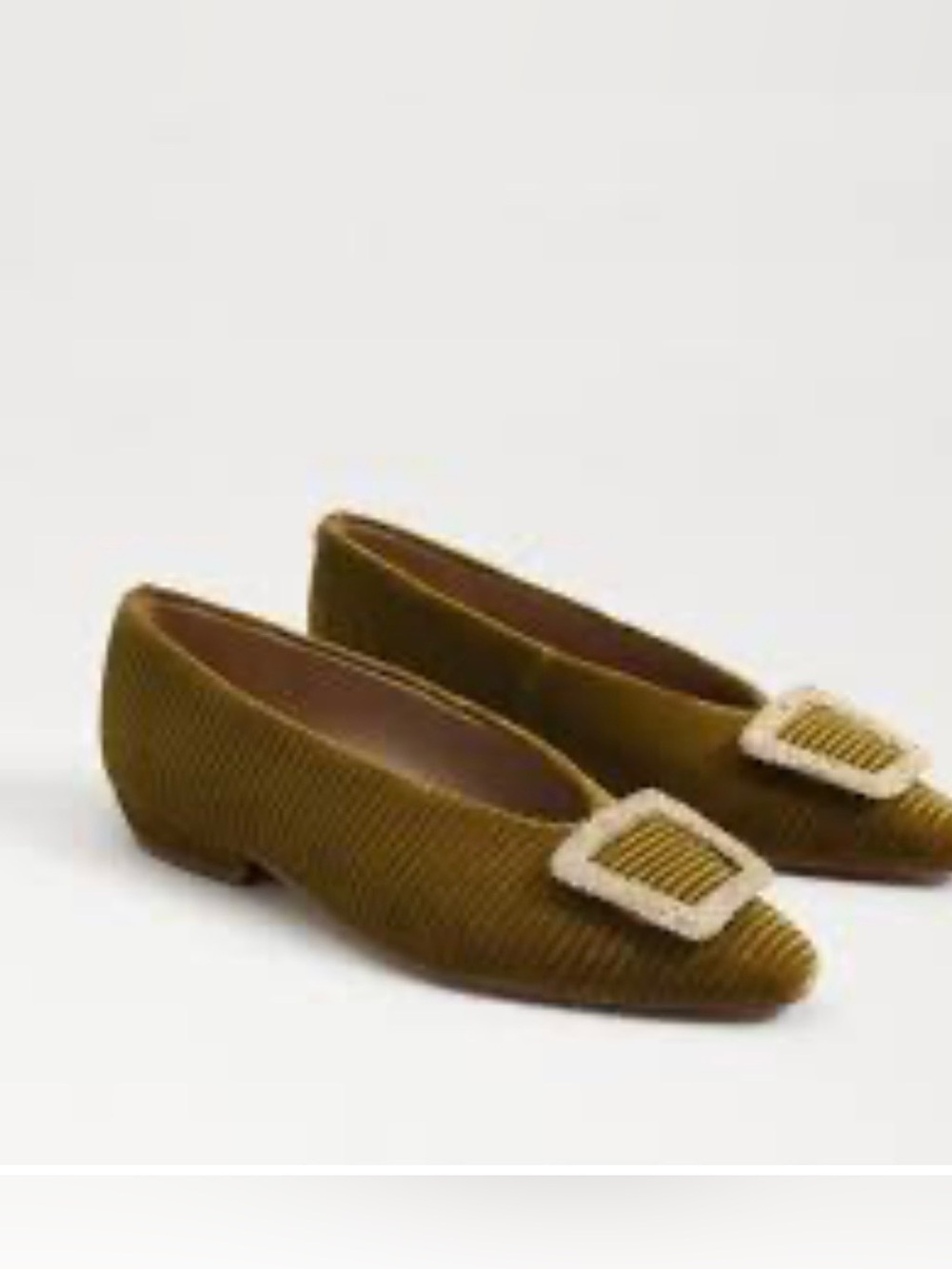 Sam Edelman Janina‎ Chartreuse Green Pointed Toe Velvet Flats with Buckle